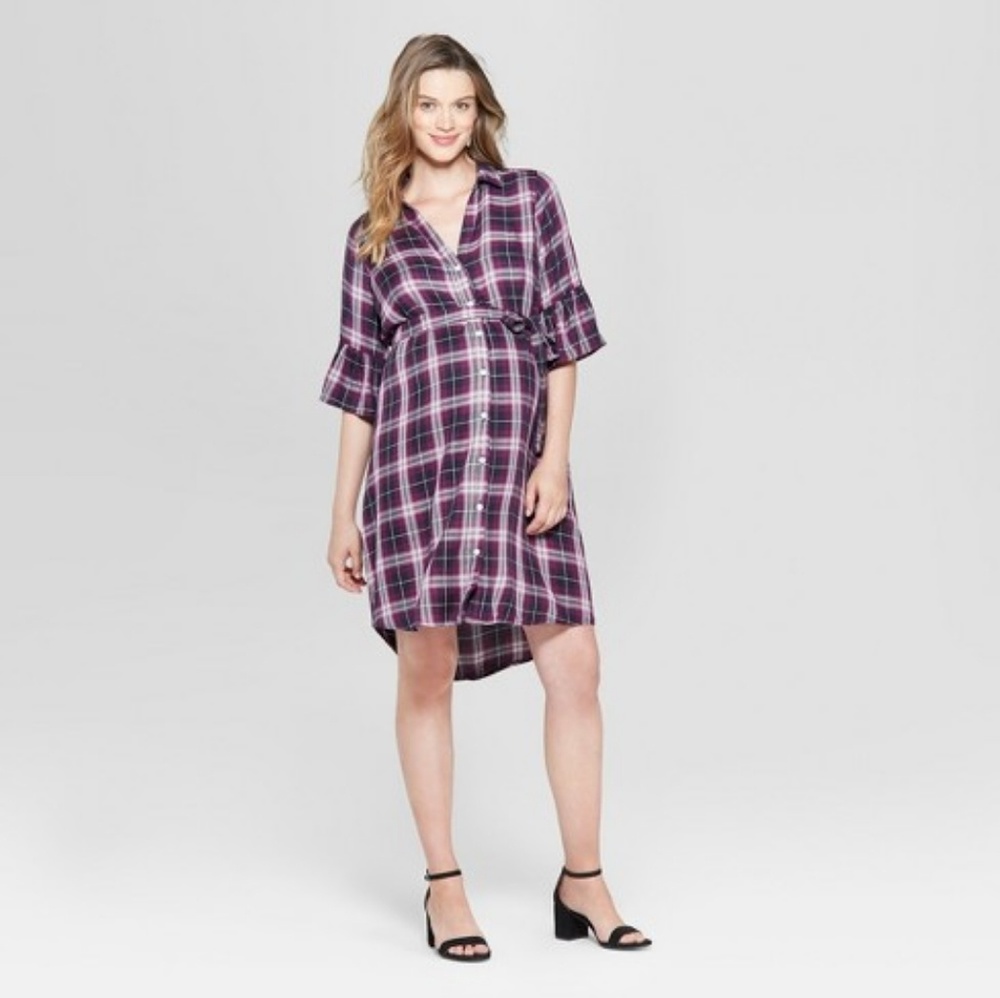 Isabel maternity purple flannel Bell sleeve dress